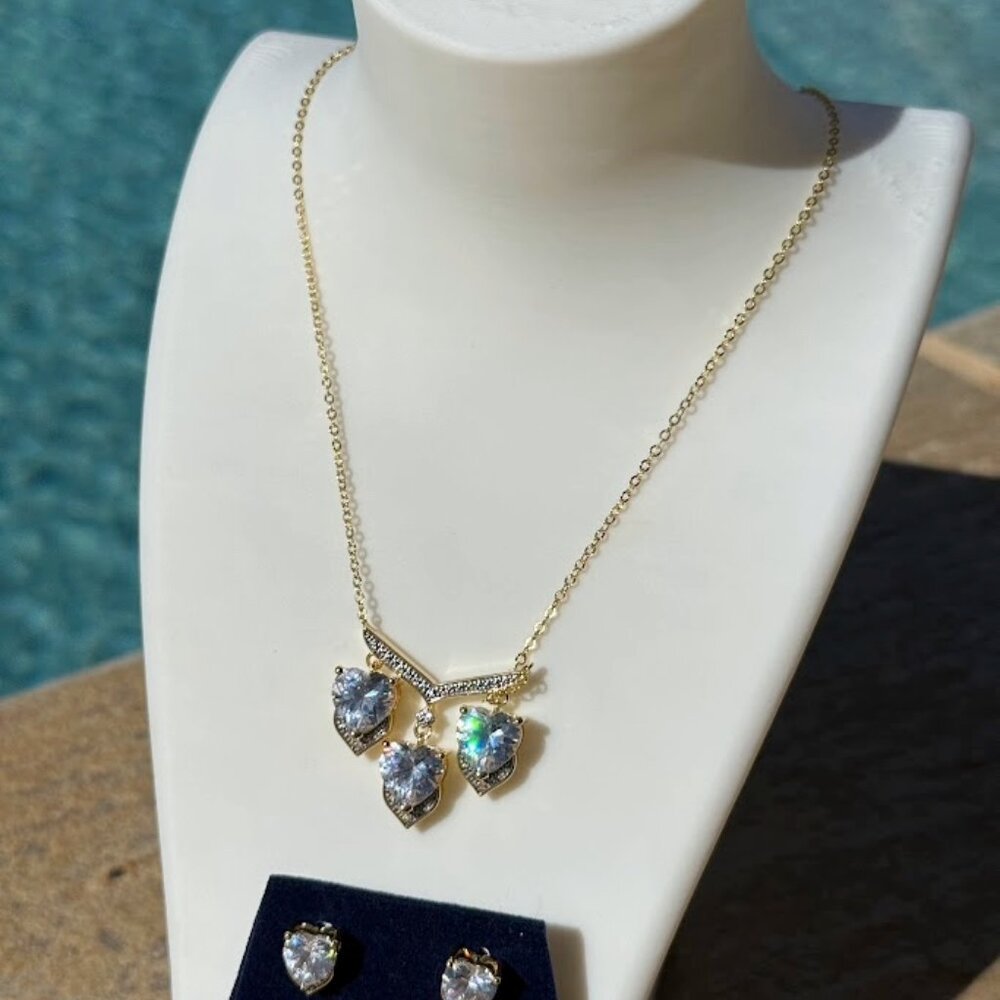 Charity Sale - Danbury Mint Trio of Hearts 14k Gold & Diamond Set